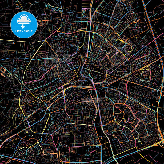 Apeldoorn, Gelderland, Netherlands, colorful city map on black background