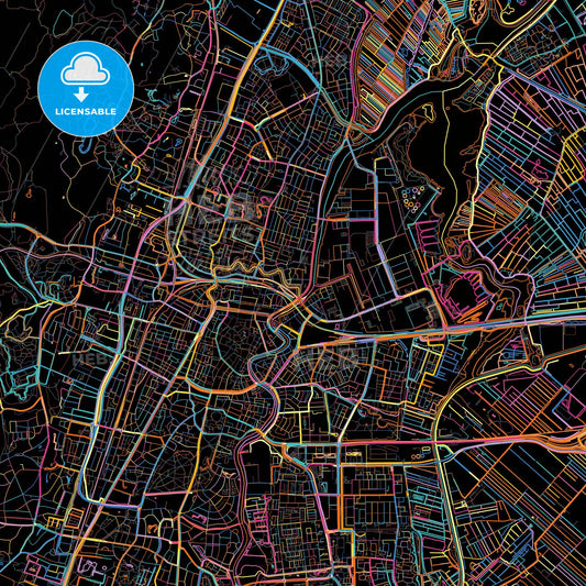 Haarlem, North Holland, Netherlands, colorful city map on black background