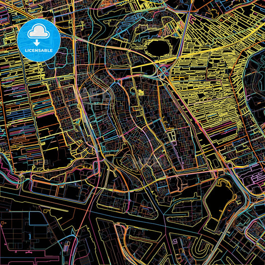 Zaanstad, North Holland, Netherlands, colorful city map on black background