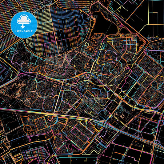 Zoetermeer, South Holland, Netherlands, colorful city map on black background