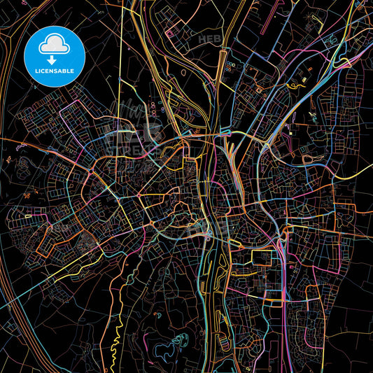 Maastricht, Limburg, Netherlands, colorful city map on black background