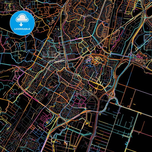 Alkmaar, North Holland, Netherlands, colorful city map on black background