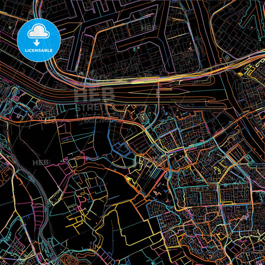 Nissewaard, South Holland, Netherlands, colorful city map on black background