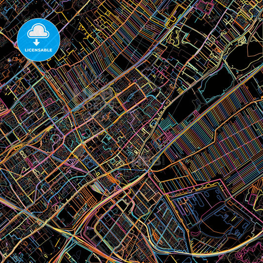Leidschendam-Voorburg, South Holland, Netherlands, colorful city map on black background