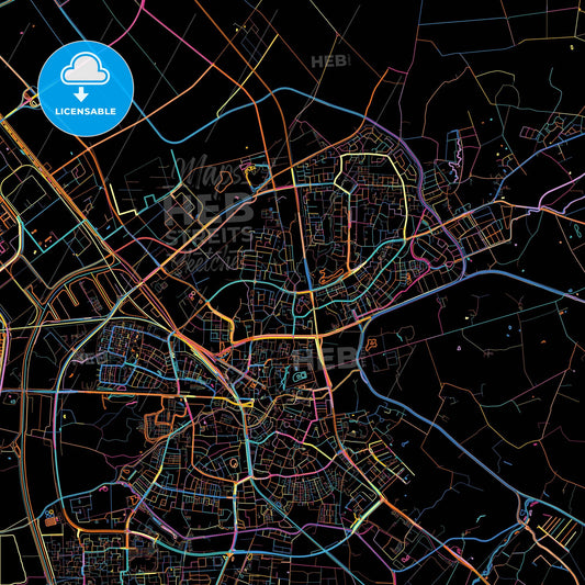 Almelo, Overijssel, Netherlands, colorful city map on black background