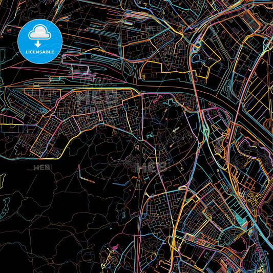 Velsen, North Holland, Netherlands, colorful city map on black background