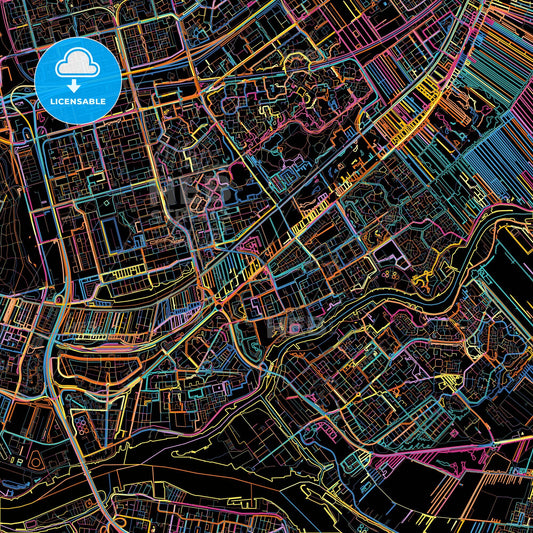 Capelle aan den IJssel, South Holland, Netherlands, colorful city map on black background
