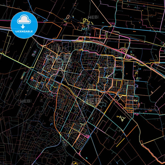 Veenendaal, Utrecht, Netherlands, colorful city map on black background