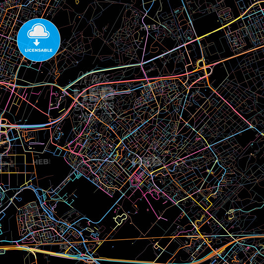 Zeist, Utrecht, Netherlands, colorful city map on black background