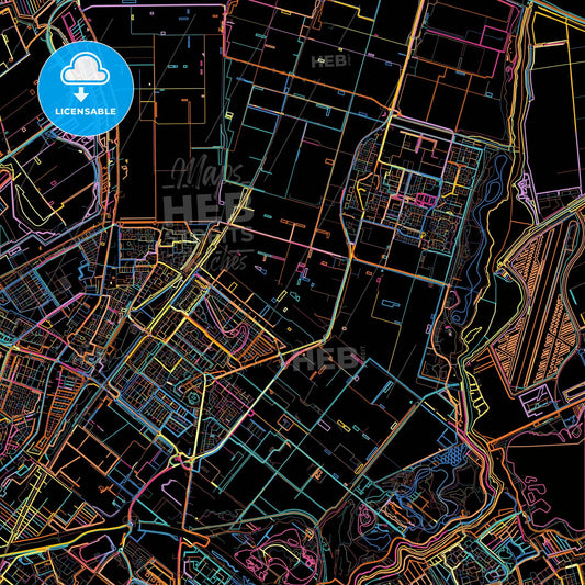 Lansingerland, South Holland, Netherlands, colorful city map on black background
