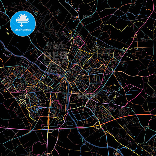 Doetinchem, Gelderland, Netherlands, colorful city map on black background