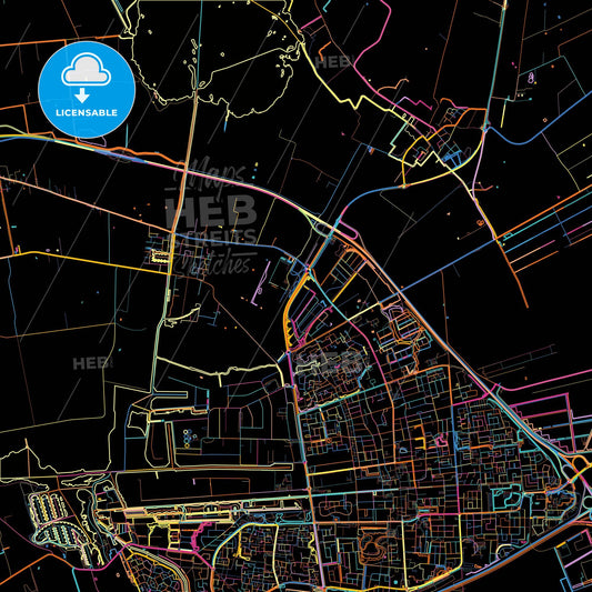 Smallingerland, Friesland, Netherlands, colorful city map on black background