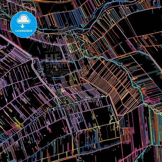 Krimpenerwaard, South Holland, Netherlands, colorful city map on black background