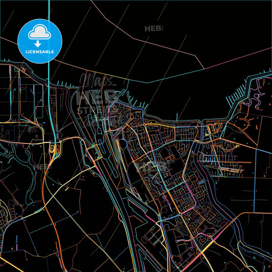 Terneuzen, Zeeland, Netherlands, colorful city map on black background