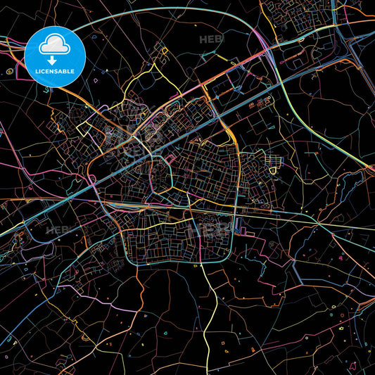 Weert, Limburg, Netherlands, colorful city map on black background