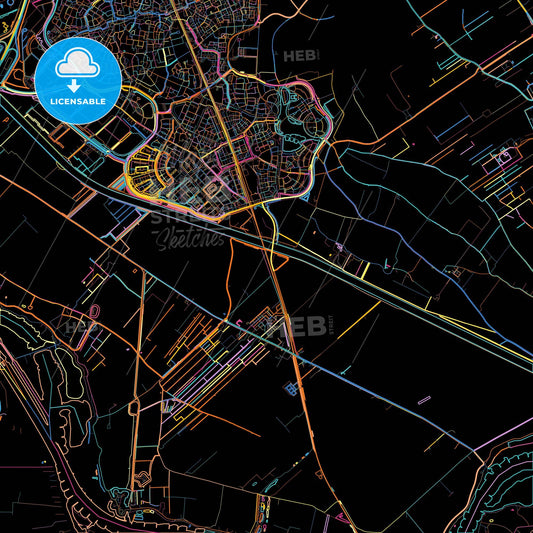 Houten, Utrecht, Netherlands, colorful city map on black background