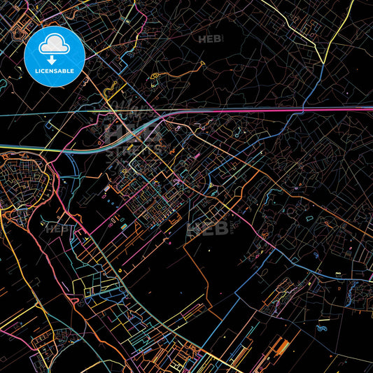 Utrechtse Heuvelrug, Utrecht, Netherlands, colorful city map on black background