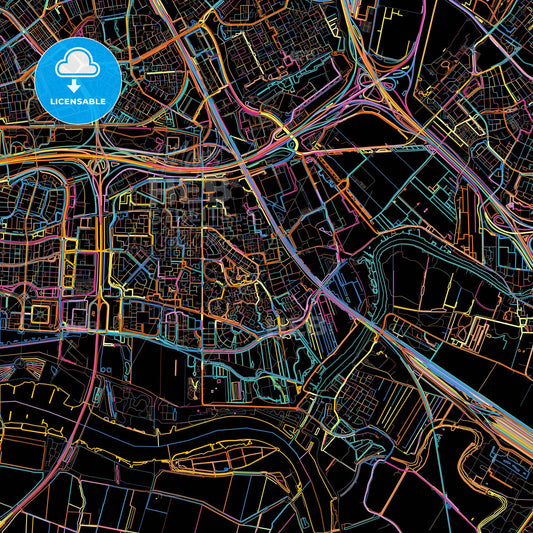 Barendrecht, South Holland, Netherlands, colorful city map on black background