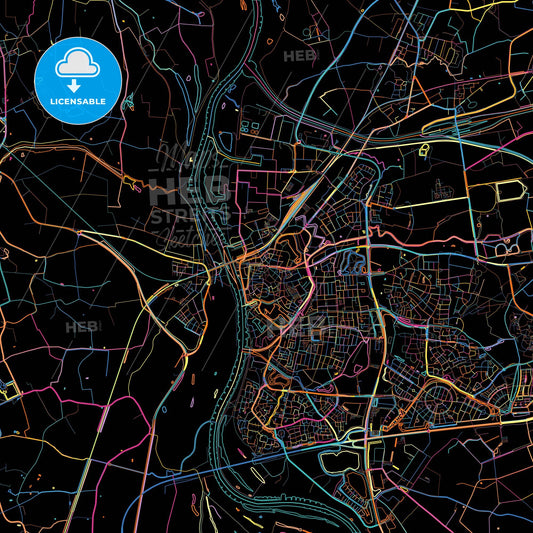 Zutphen, Gelderland, Netherlands, colorful city map on black background