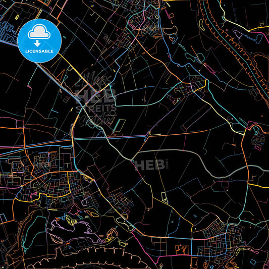 Lingewaard, Gelderland, Netherlands, colorful city map on black background