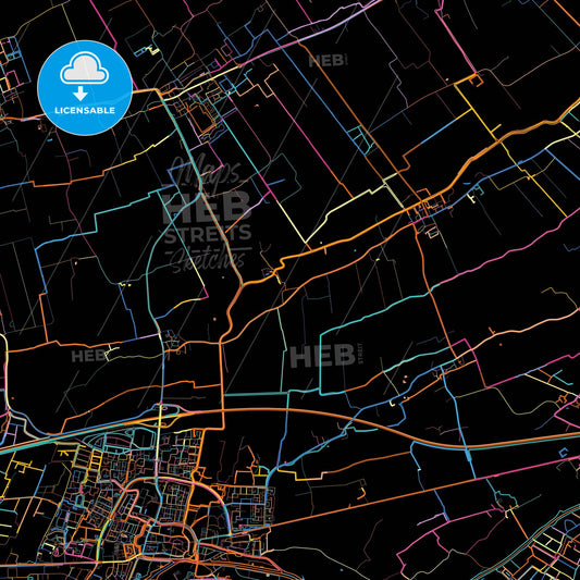 Waadhoeke, Friesland, Netherlands, colorful city map on black background