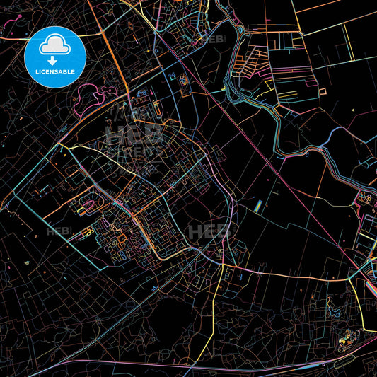 Soest, Utrecht, Netherlands, colorful city map on black background