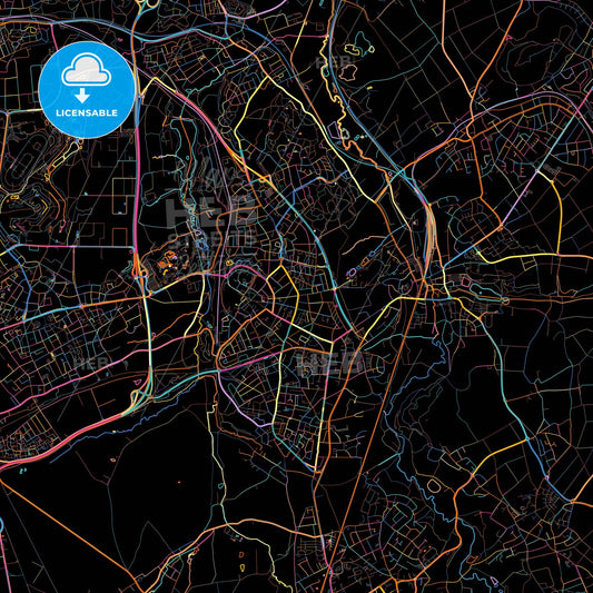 Kerkrade, Limburg, Netherlands, colorful city map on black background