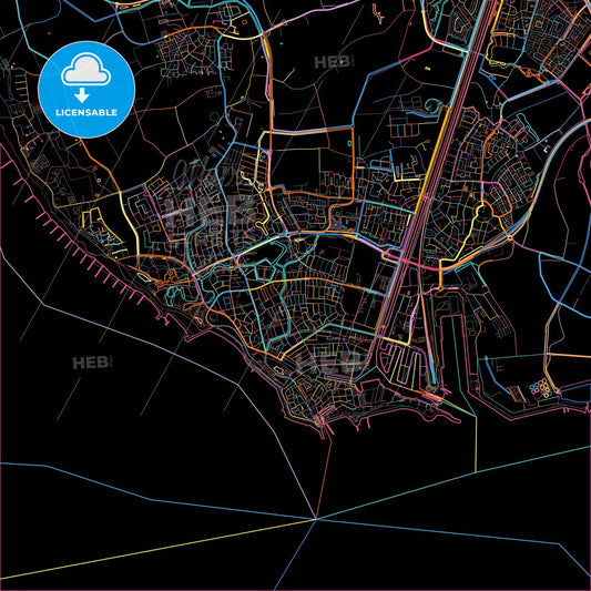 Vlissingen, Zeeland, Netherlands, colorful city map on black background