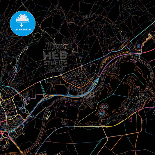Rheden, Gelderland, Netherlands, colorful city map on black background