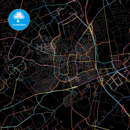 Venray, Limburg, Netherlands, colorful city map on black background
