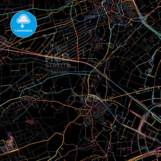 Horst aan de Maas, Limburg, Netherlands, colorful city map on black background