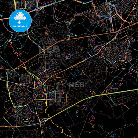 Geldrop-Mierlo, North Brabant, Netherlands, colorful city map on black background