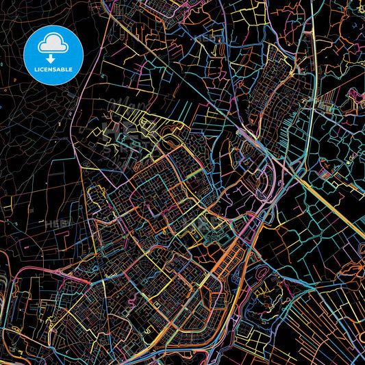Heemskerk, North Holland, Netherlands, colorful city map on black background