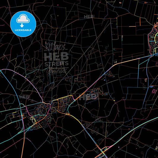 Rijssen-Holten, Overijssel, Netherlands, colorful city map on black background