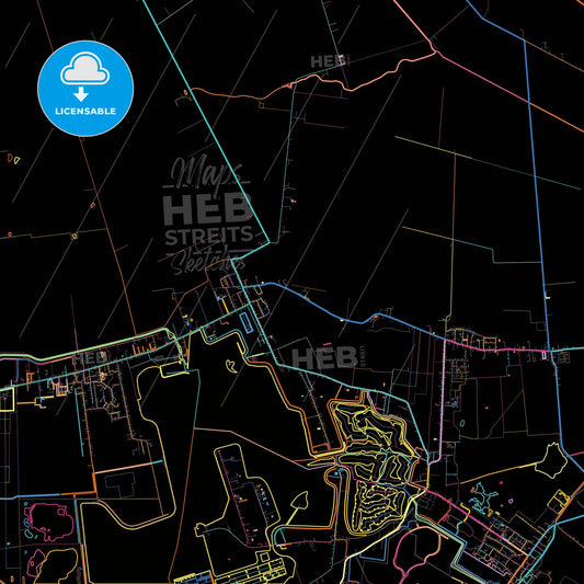 Oldambt, Groningen, Netherlands, colorful city map on black background