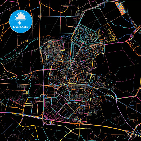 Goes, Zeeland, Netherlands, colorful city map on black background