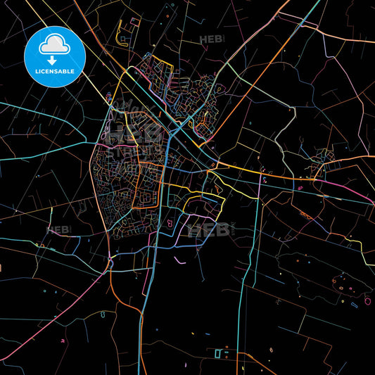 Raalte, Overijssel, Netherlands, colorful city map on black background