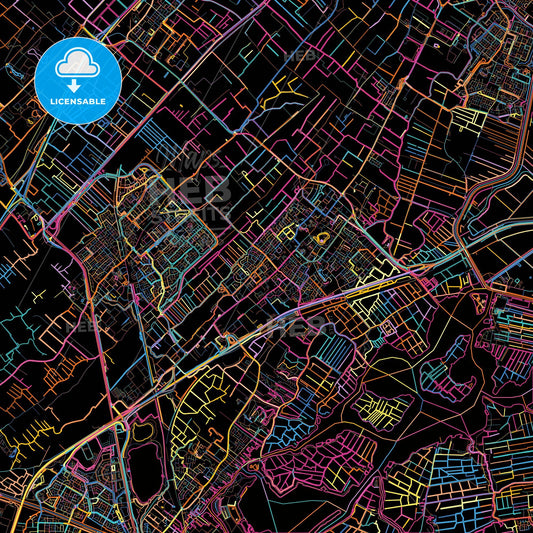 Teylingen, South Holland, Netherlands, colorful city map on black background