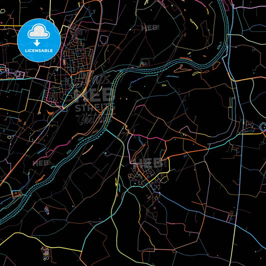 Bronckhorst, Gelderland, Netherlands, colorful city map on black background