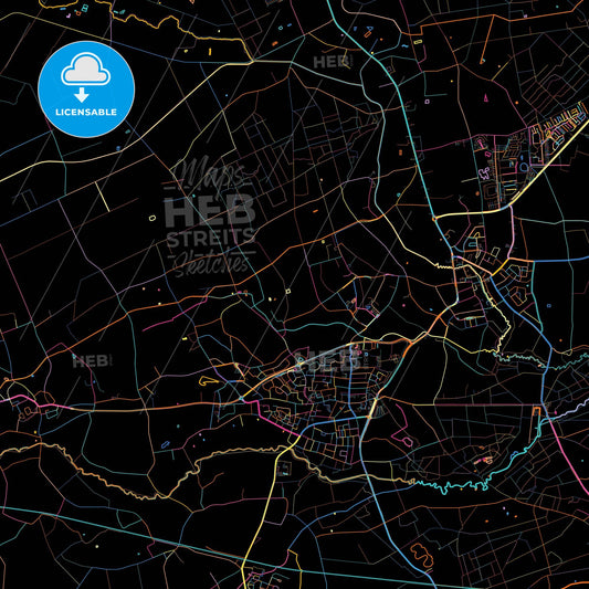 Leudal, Limburg, Netherlands, colorful city map on black background