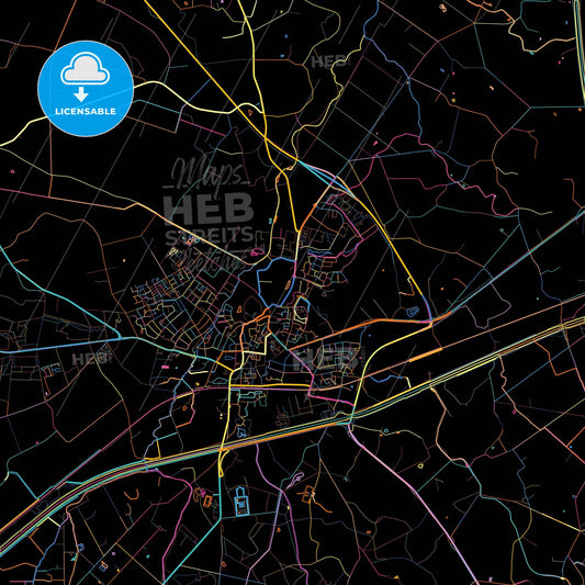 Hof van Twente, Overijssel, Netherlands, colorful city map on black background