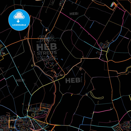 Schouwen-Duiveland, Zeeland, Netherlands, colorful city map on black background
