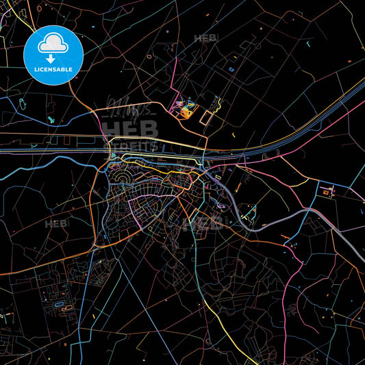 Lochem, Gelderland, Netherlands, colorful city map on black background