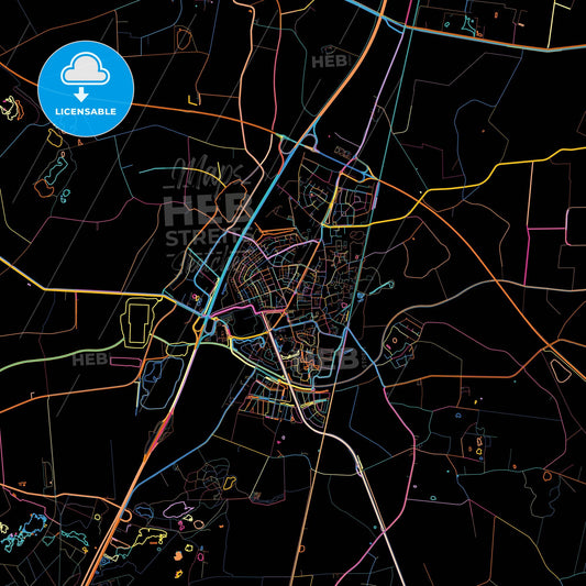 Midden-Drenthe, Drenthe, Netherlands, colorful city map on black background
