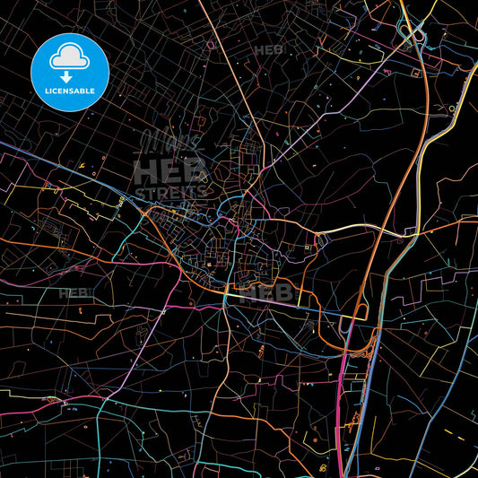 Epe, Gelderland, Netherlands, colorful city map on black background