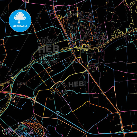 Tytsjerksteradiel, Friesland, Netherlands, colorful city map on black background
