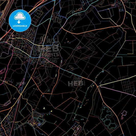 Echt-Susteren, Limburg, Netherlands, colorful city map on black background