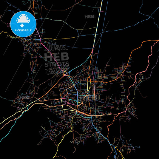 Gostivar, North Macedonia, colorful city map on black background