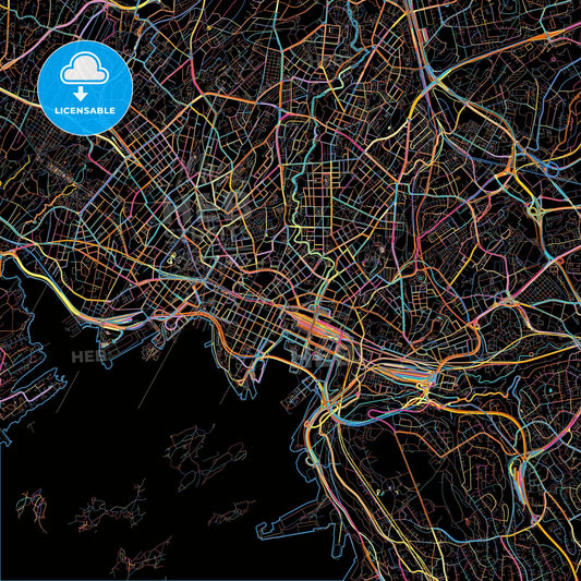 Oslo, Oslo, Norway, colorful city map on black background