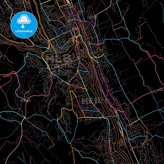 Skien, Telemark, Norway, colorful city map on black background